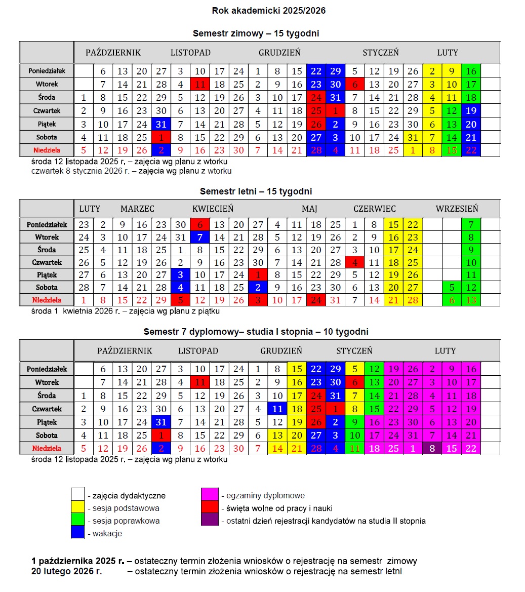 Pg kalendarz akademicki